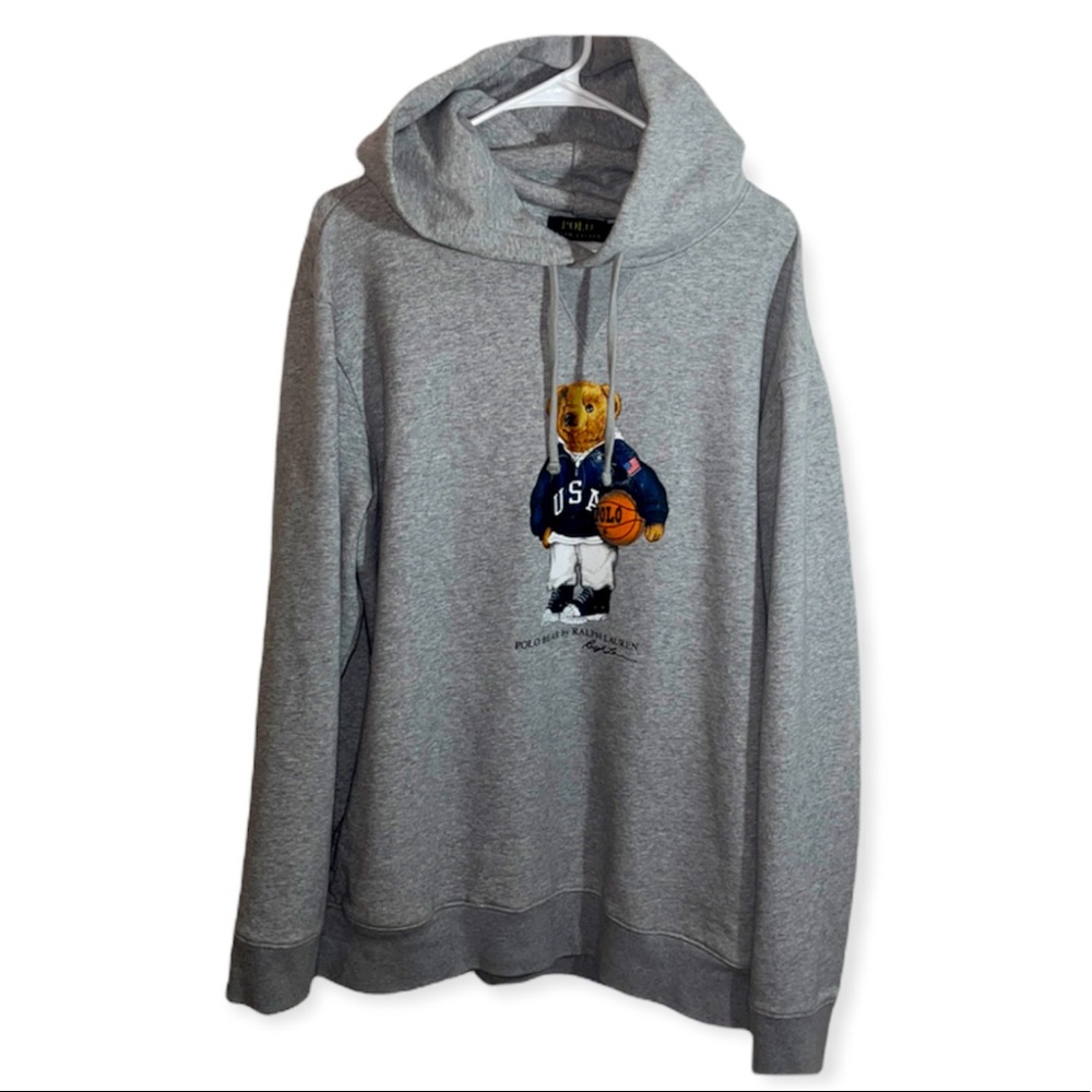 Men’s Sz XL Polo Ralph Lauren Polo Basketball Bear grey hoodie sweatshirt